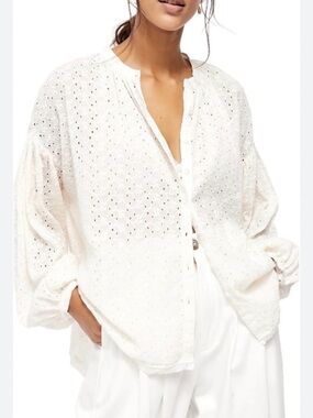 Free People Eyelet Button-Front White Blouse